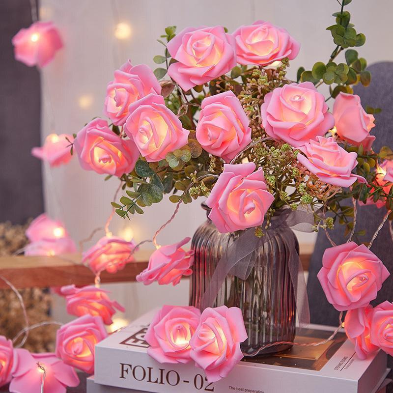 Valentine's Day Colorful LED Rose String Lights for Romantic and Girly Room Decor