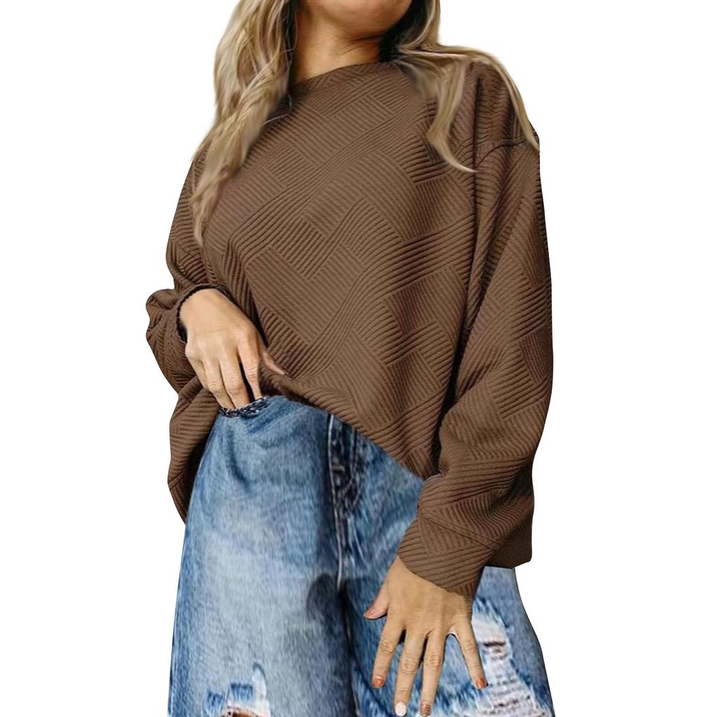 Женская повседневная толстовка с круглым вырезом и длинным рукавом, неровной фактурой, свободная талия, однотонный пуловер