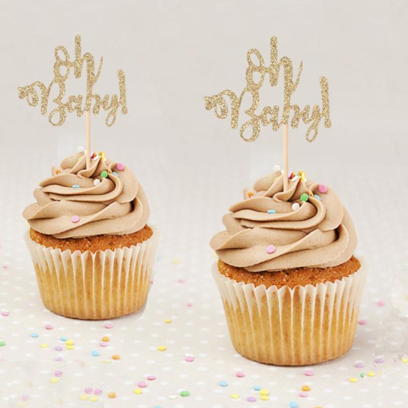 10 шт., золотой топпер для кексов Oh Baby для мальчиков и девочек, детский душ, раскрывающий пол ребенка, украшение для вечеринки в честь 1-го дня рождения, принадлежности для украшения торта