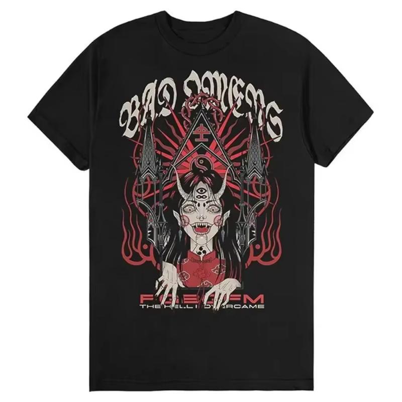 Bad OUnisexs Band Metal Core Rock American Retro Casual Loose Print Unisexs and Womens Cotton Shortsleeved Tshirt Summer T Shirt