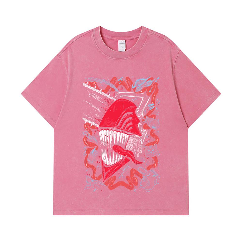 275 GSM Washed T-shirts 100% Cotton Chainsaw Man V29 Denji Print Unisex Heavy Cotton T Shirt