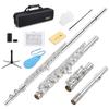 Eastar Flute Covered Key Silver Plated 16 Holes with E Mechanism Offset Stand Specialized Case Beginner Set Opening Present & (Silver) EFL-1S