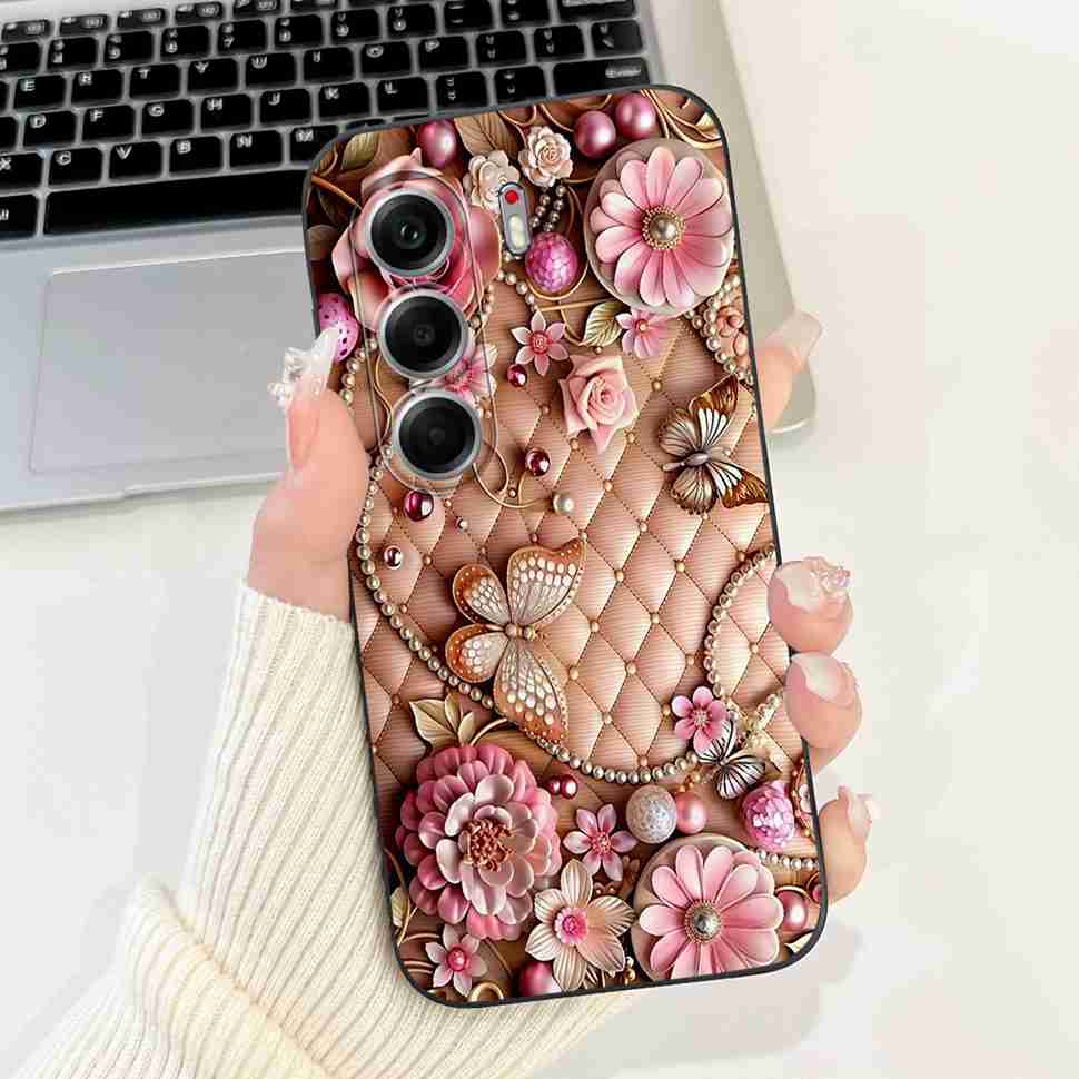 For Tecno Camon 40 Pro 5G Case Fashion Flower Cute Rabbit Soft Silicone Cover For Tecno Camon 40Pro 5G 6.78" Bumper Phone Cases