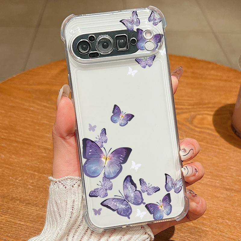 Gold Butterfly Pattern TPU Phone Case For Google Pixel 9 Pro Pixel 9 Pro XL Slim Soft Transparent Back Cover For Google Pixel 9A