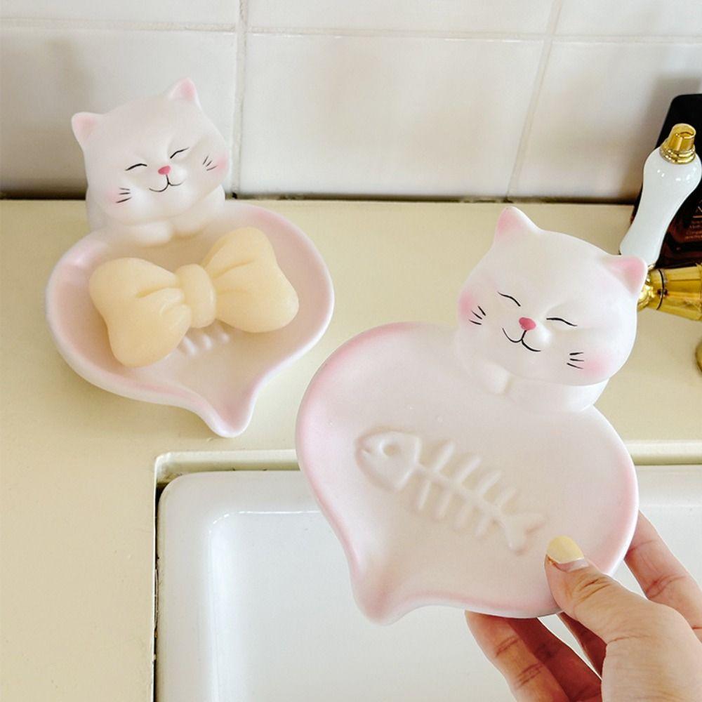 Non-Slip Base Cat Soap Dish With Drainage Soap Container Premium Soap Case  Bathroom Countertop