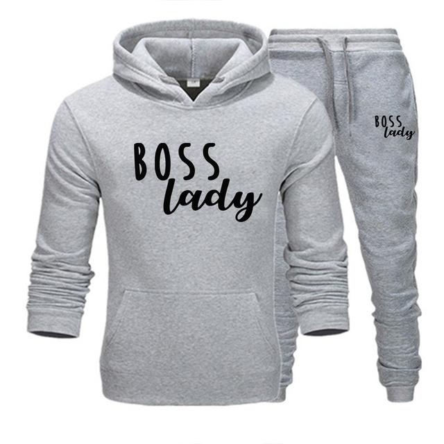Женский комплект с длинными рукавами, спортивный костюм Boss Lady и Boss Man, комплект для пары, толстовка с капюшоном + брюки, толстовка с капюшоном