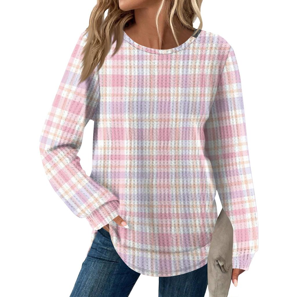 Женский модный повседневный свободный топ с круглым вырезом и длинными рукавами с принтом