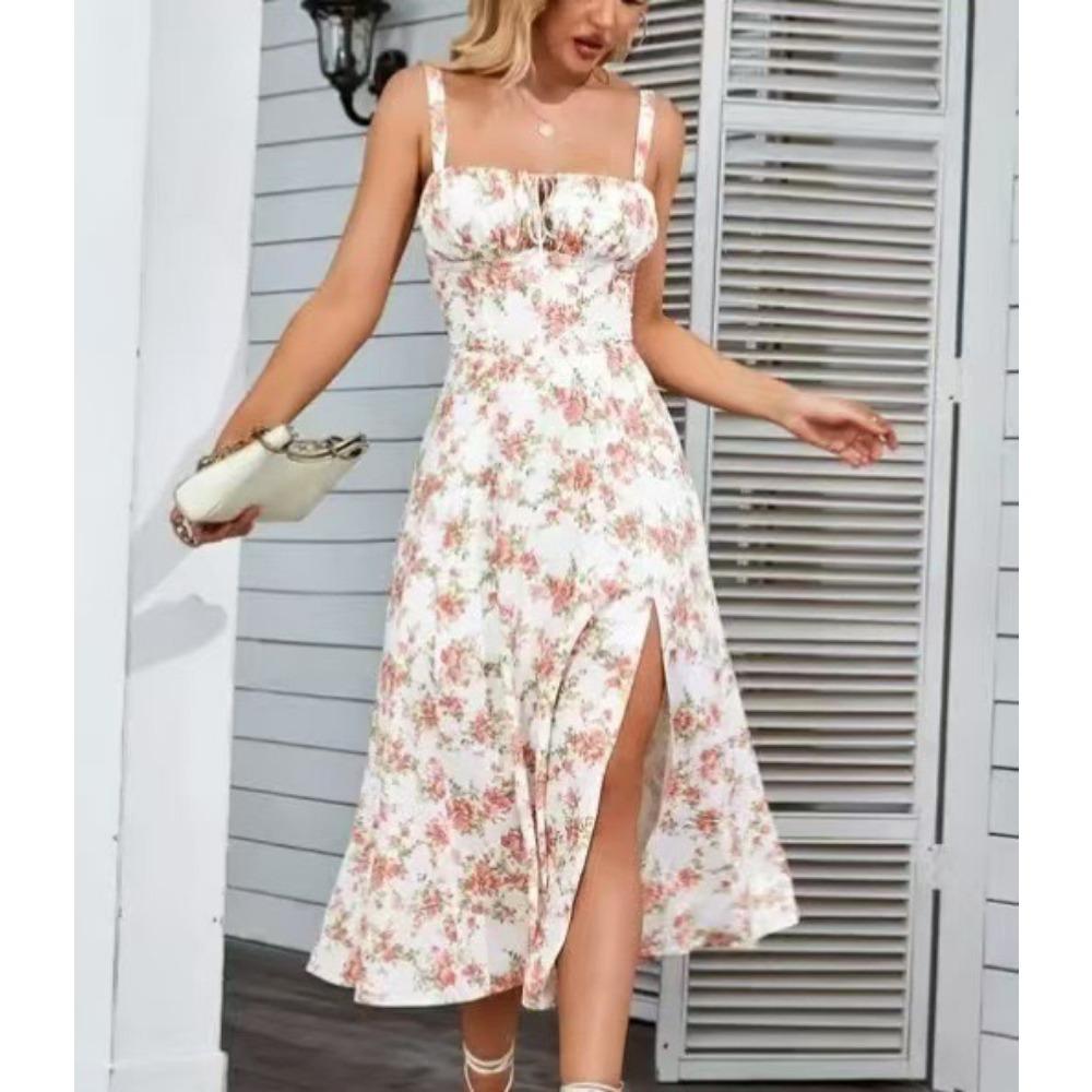 Summer Sweet Solid Sleeveless Long Dress Women Fashion Bandage Camisole Dresses Padded Boned Robe Elegant Party Vestidos