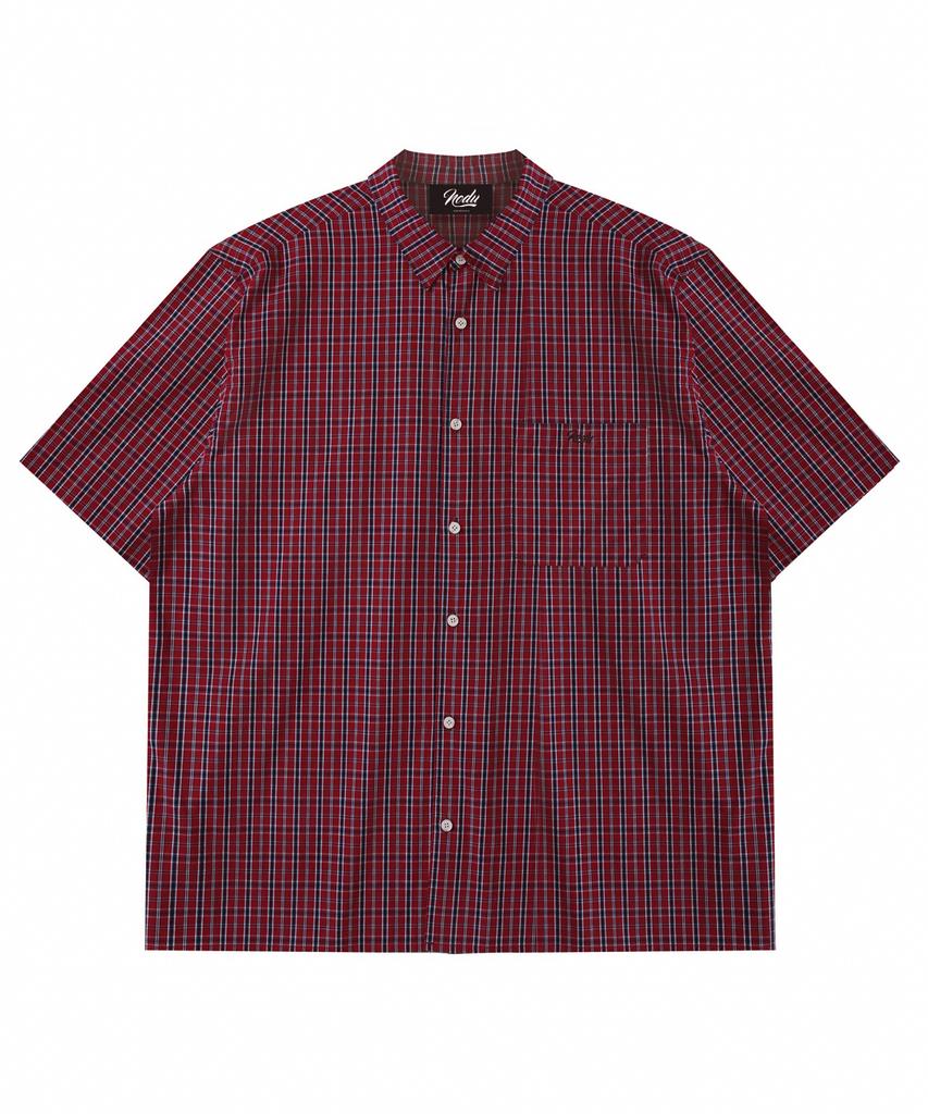 NODU Check Boxy Half Street Shirt [Red]