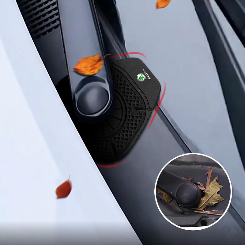 2Pcs Car Windshield Wiper Protective Cover Dust Wiper Emblem Car Styling For Skoda Octavia Superb Rapid Kodiaq Karoq Fabia Kamiq Roomster Citigo