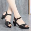 Summer Women Thick Heel Waterproof Platform Light Weight Comfortable Peep Toe High Heel Shoes Casual Soft Leather Mother Shoes