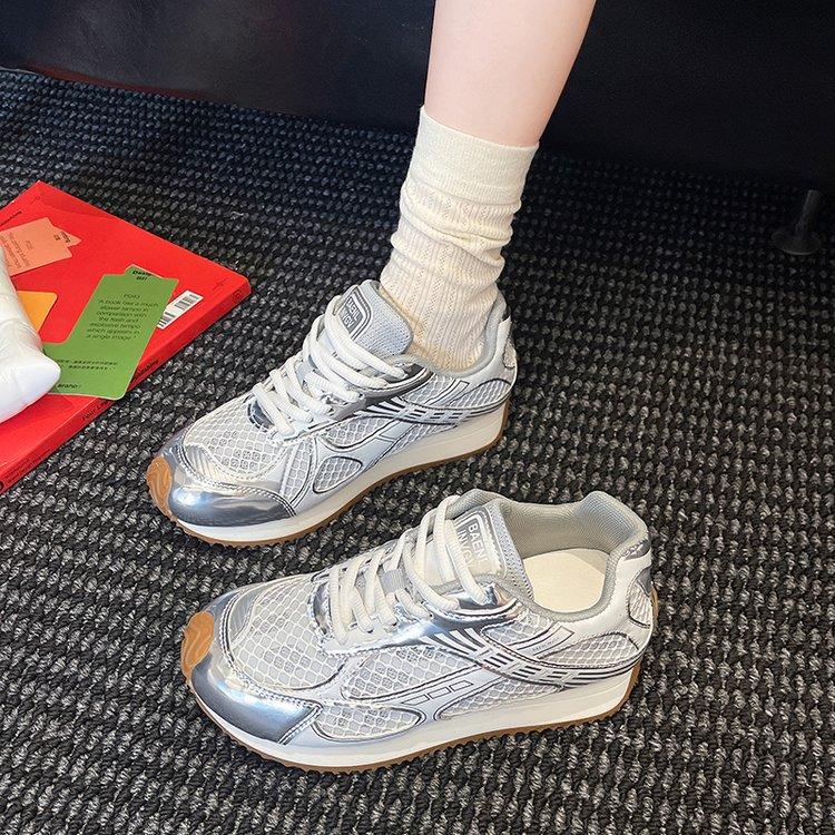 Leather thick sole heightening Miss Zhang loves it very much~ Orbit retro mesh casual sports dad shoes women running shoes women