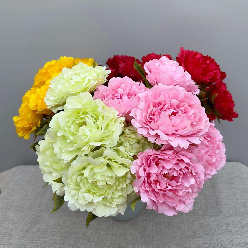 5 Голов Многоцветный Искусственный Цветок Пион Пион Свадебные Букеты Реалистичные Цветы Домашнее Украшение