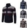 Men's Striped Long Sleeve Knitwear Casual Stand Up Collar Zip Cardigan Coat