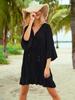 Sexy Bikini Cover-ups Black Tunic Casual V-neck Tassel Summer Beach Dress Plus Size Women Swimsuit Cover Up House Dress Q1080