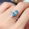 Sea Blue Topaz Open Ring for Women | Trendy Teardrop Design