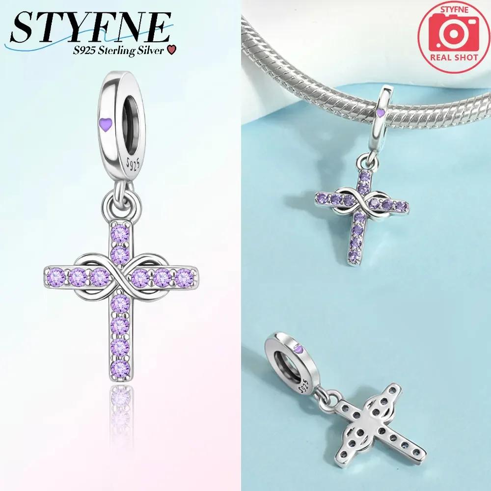 Blue Copper Beads Zircon Sunflower Purple Blue Cross Charms Fit Original Pendant Bracelet Women Jewelry