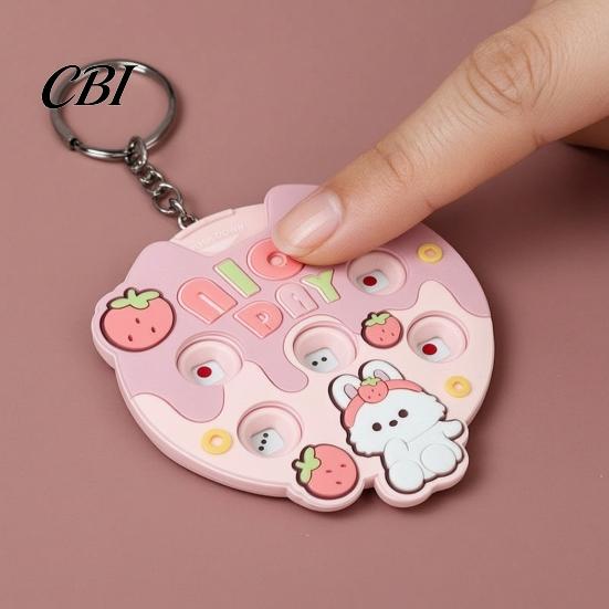Press And Spin Dice Toy Keychain Pendant, Cartoon Macaron Patterns Key Chain with Metal Ring, Stress Relief Wheel Mini Games Educational Toy, Portable