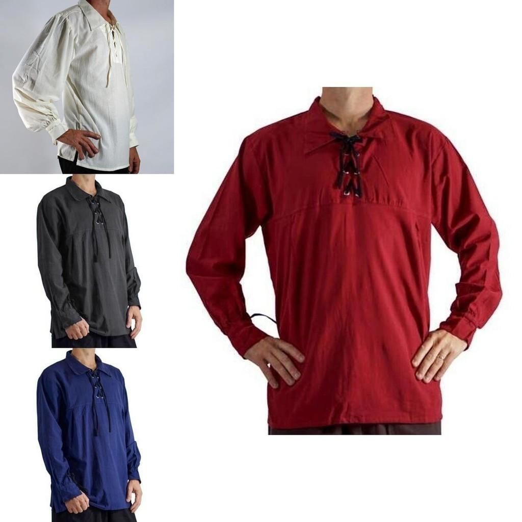 Мягкая и удобная пиратская рубашка в средневековом стиле для мужчин с рукавами с широкими манжетами