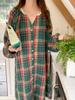 Рождественское зеленое клетчатое платье с длинным рукавом и пижамный комплект для женщин - Удобная, свободная домашняя одежда для осени