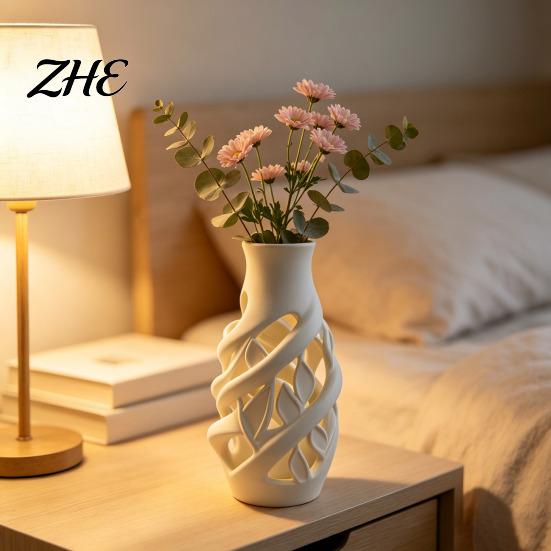 Unique Housewarming Gifts for New Home 3D Printed White Hollow Vase, Modern Abstract Art Flower Pot Decorative Accents Office Living Room Bedroom,