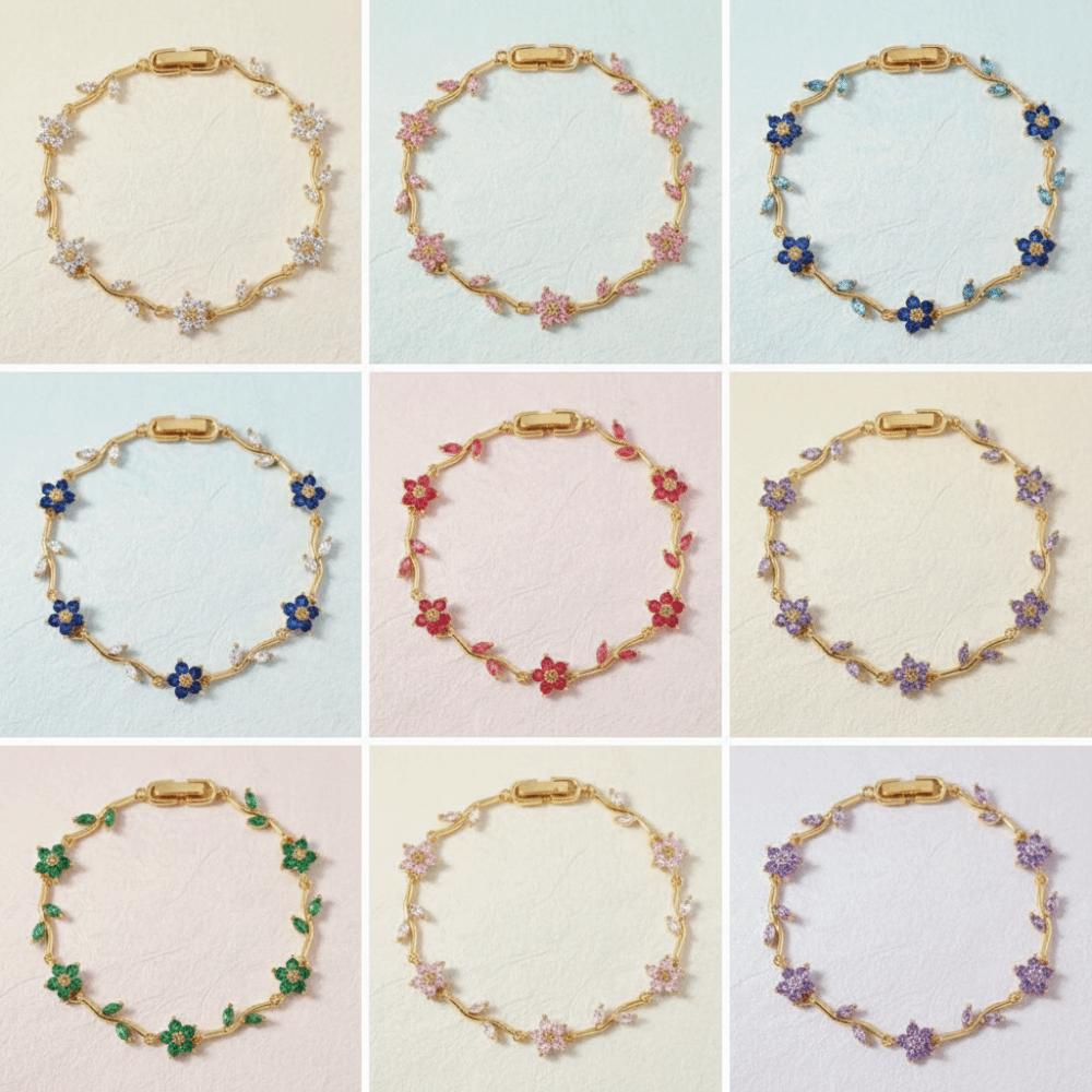 Elegant Flower Rhinestone Bracelet Shiny Zircon Hand Chain Stackable Leaves Wrist Jewelry Party