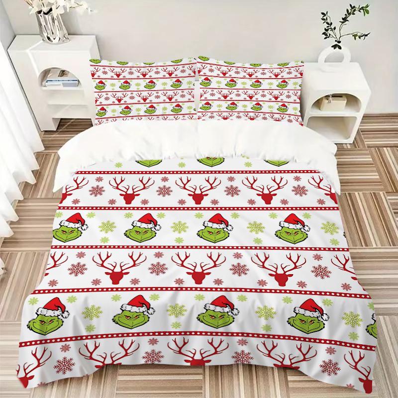 3Pcs Christmas Grinch Bedding Sets For All Sizes New 3D Printed Bed Cover Comforter Duvet Cover Pillowcase Bedroom Decoration