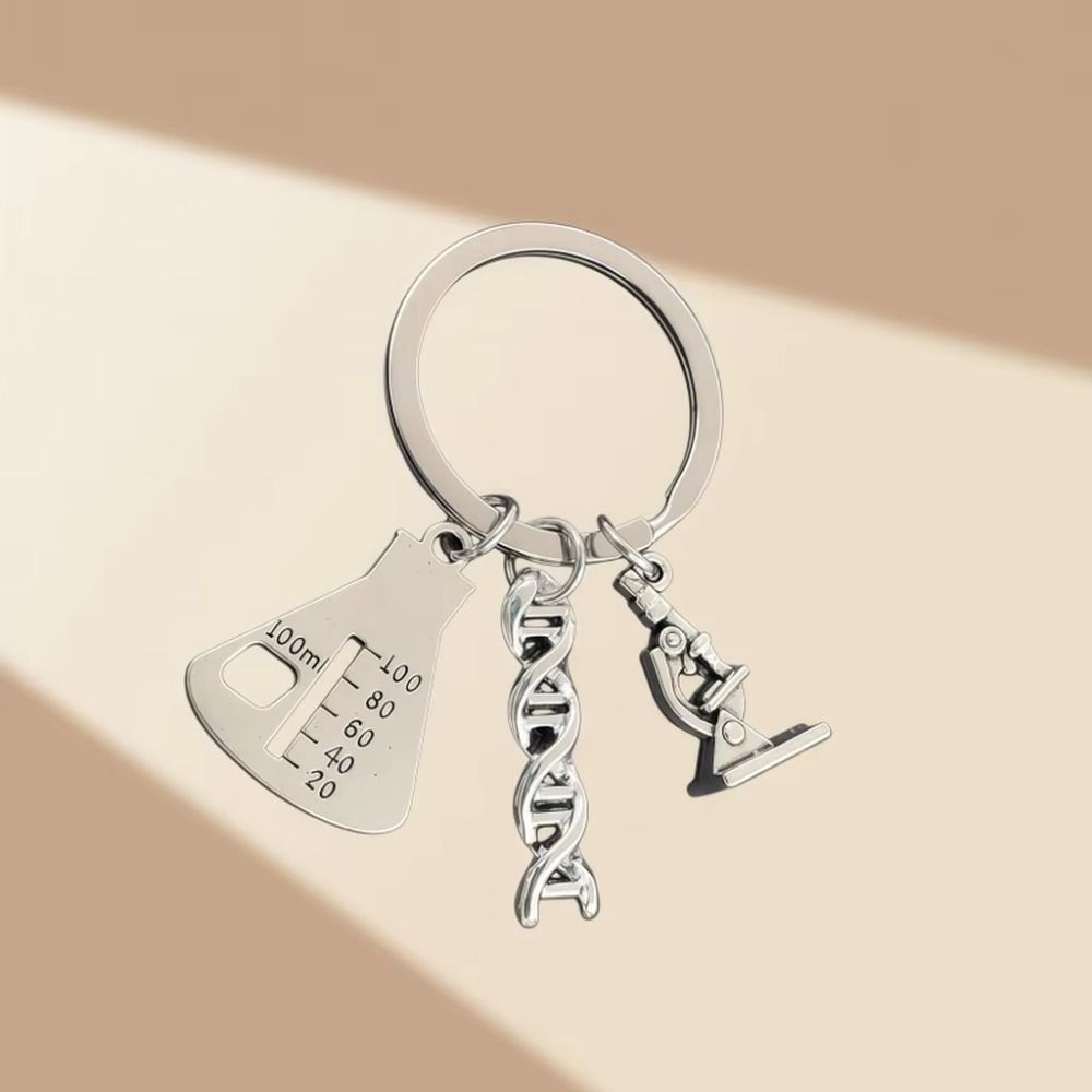 3PCS Polished Finish Molecule Key Chain DNA Helix Shape Biology Key Chain Student Gift