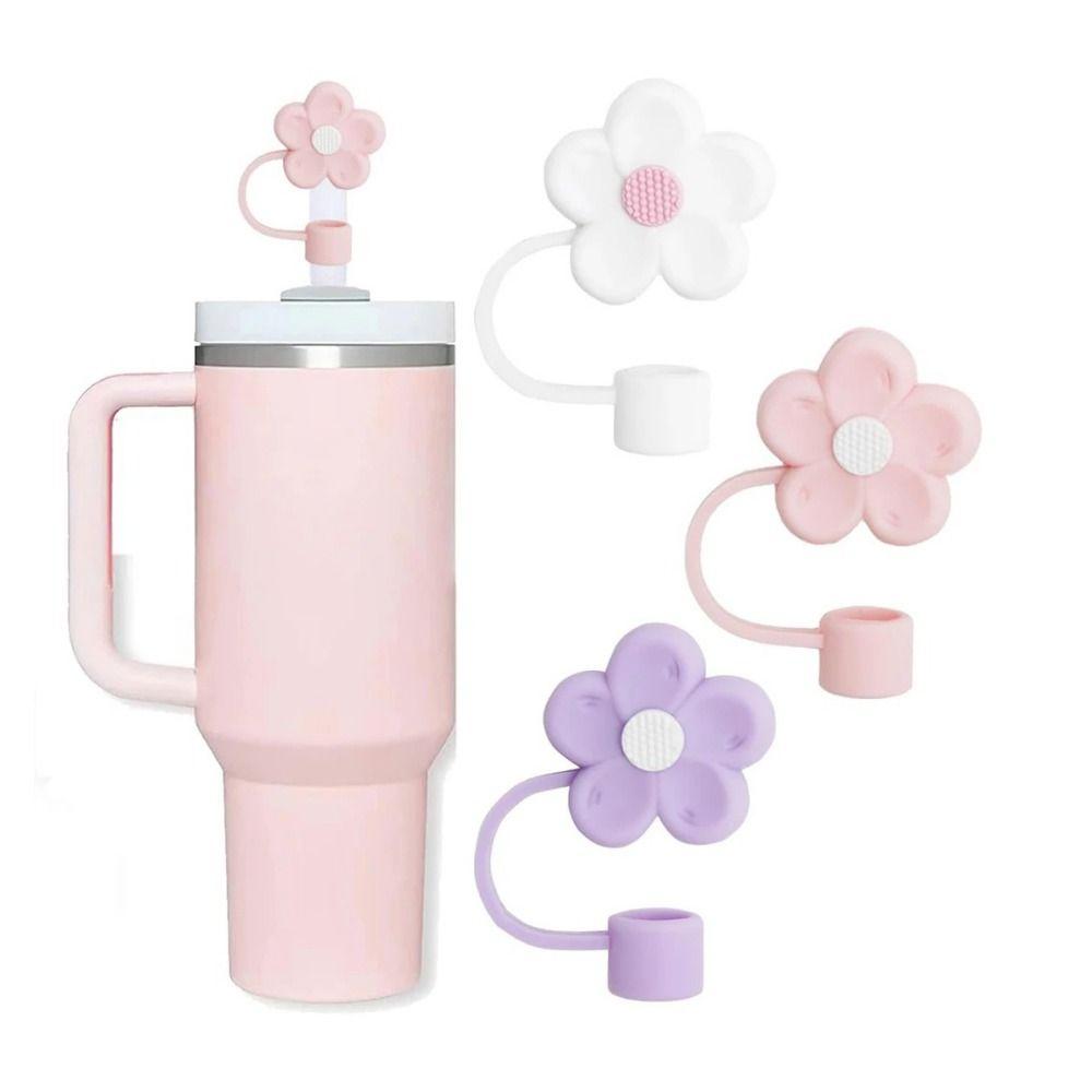 Soft Silicone Straw Covers Dust-Proof Flower Straw Toppers Creative Drinking Dust Cap for Tumblers