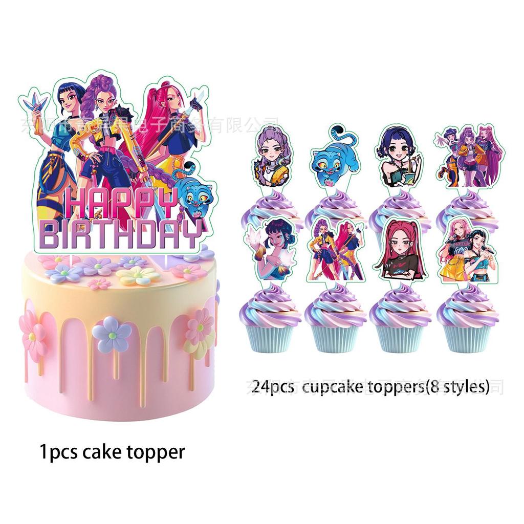 New Demon Hunter Cake Picks Birthday Party Set Demon Hunter Girl Group Cake Plaque Party Decoration