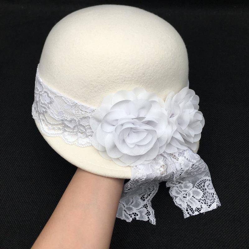 Французская ретро-белая шляпа из 100% шерсти, женская элегантная черная кружевная берет с цветочным принтом, французский свадебный шерстяной цилиндр, женская фетровая шляпа