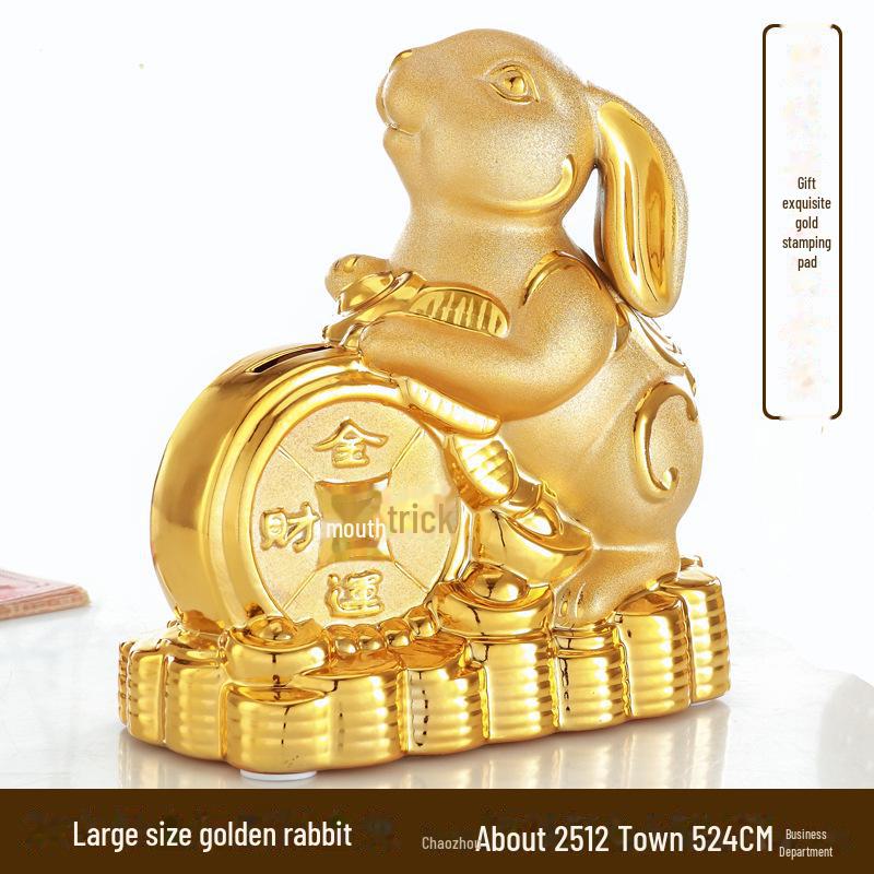 Керамическая копилка с золотым кроликом на удачу - креативный подарок и украшение для дома