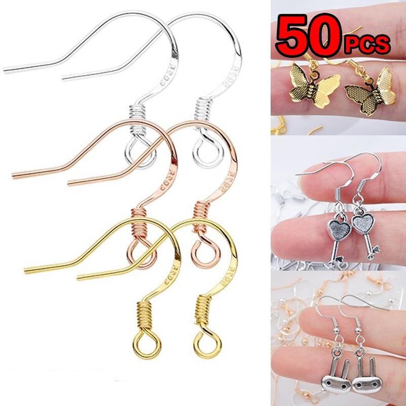50Pcs/bag Silver Earring Hooks Earring Making Accessories Earrings Parts French Wire Hooks Hypo-Allergenic Jewelry Findings DIY
