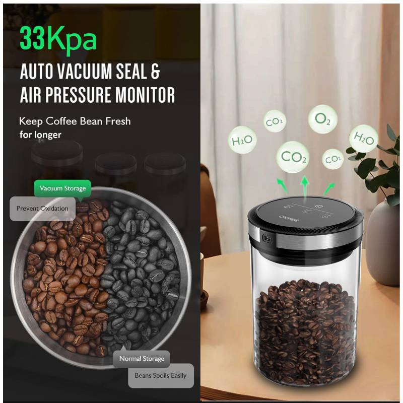 Автоматический вакуумный контейнер для кофе Вакуумный контейнер для хранения продуктов Прозрачный контейнер для хранения продуктов Влагостойкий Удаление воздуха Герметичный