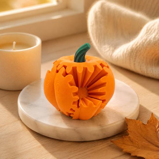 Rotating Pumpkin Figurine 3D Printed Gear Ball Fidget Toy, Flexible Spinner Ornaments, Anxiety Relief Hand Toys Stress Sensory Toy for Home