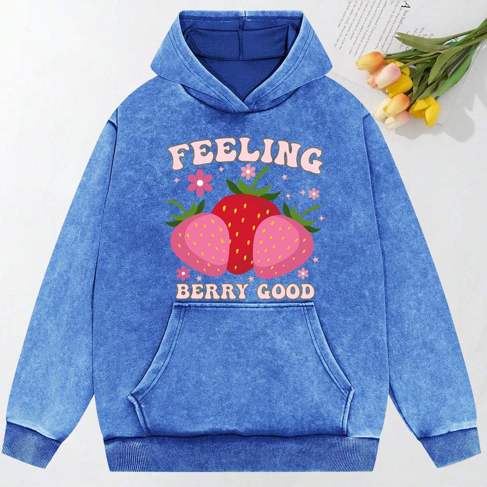 Женская толстовка с капюшоном Feeling Berry Good с принтом клубники, осенняя, свободного кроя, в стиле стритвеар, модная, из мягкого хлопка.