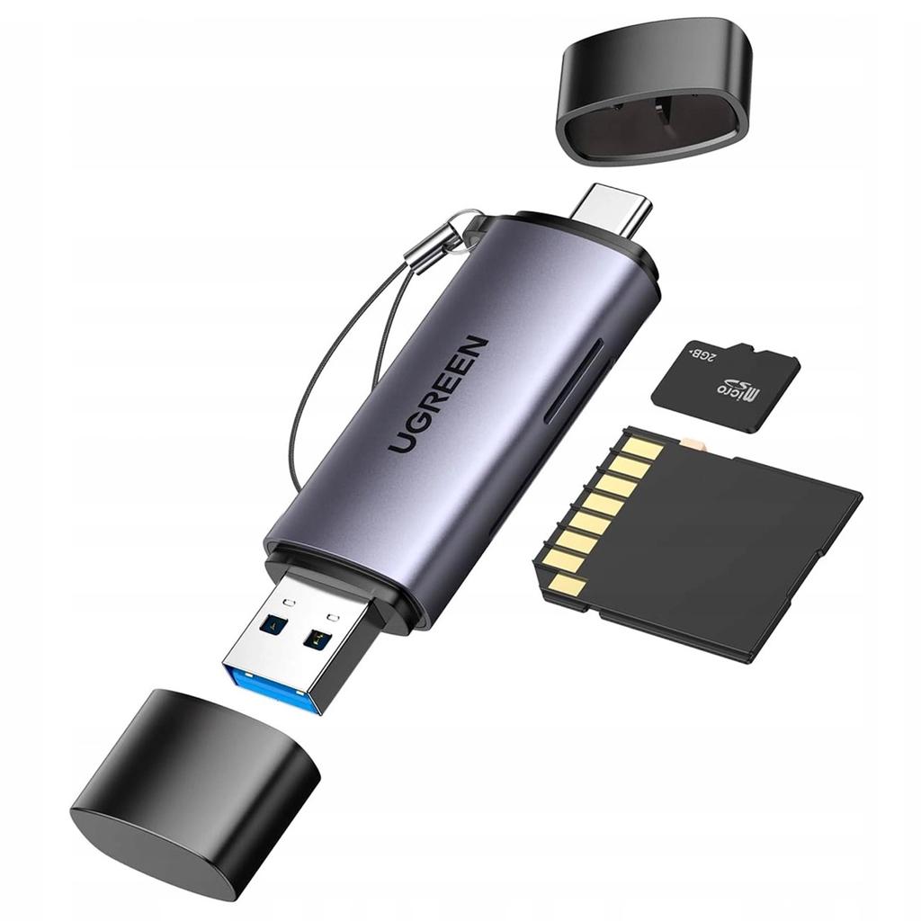 Адаптер USB + USB-C Ugreen Cm185 Картридер SD + microSD (Серый)