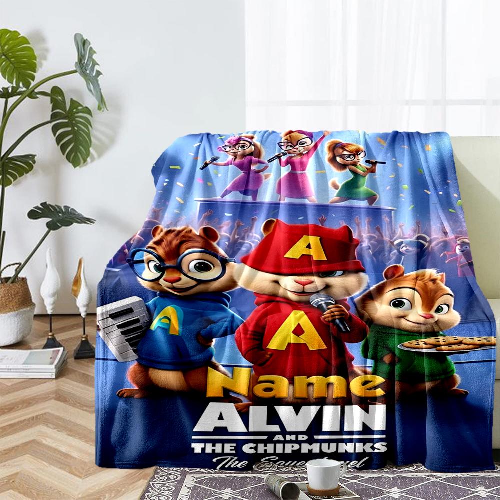 Custom Name Alvin and the Chipmunks Theme Printed Blanket - Perfect for Couch, Bed, Travel & Outdoor Use | Machine Washable, Cozy & Durable.