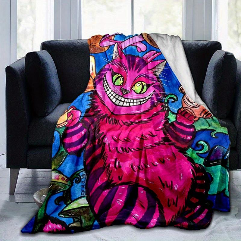 1PC Colorful Cheshire Cat Blanket - Seasonal Home Decor, Soft Flannel Throw Blanket, Living Room, Travel, Camping, Car Blankets, Beach, Offi
