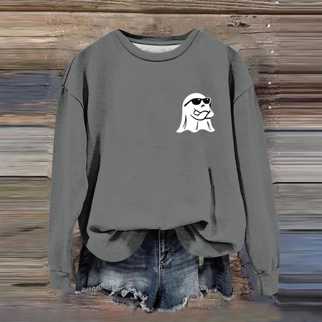 Женская модная повседневная толстовка с длинным рукавом и принтом на Хэллоуин