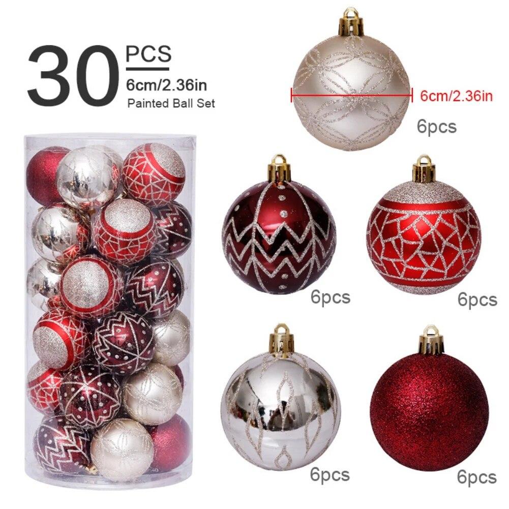 30Pcs Christmas Balls Assorted Color Christmas Tree Ornaments Balls Decorations Hanging Xmas Tree Pendants New Year Gift Noel