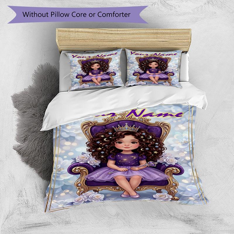 3PC Custom Name Royal Princess Fantasy Bedding Set Duvet Cover Closure Includes 1 Duvet Cover & 2 Pillowcases for Bedroom