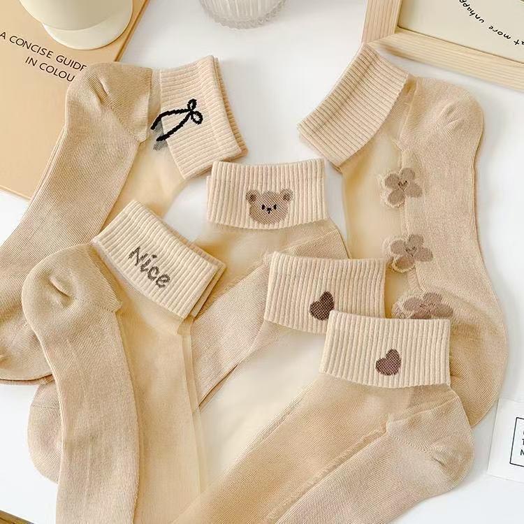 5 пар женских сексуальных носков, милые кружевные носки с изображением кошек, нейлоновые носки в стиле аниме Y2k для девочек, черные дышащие женские носки, комплекты