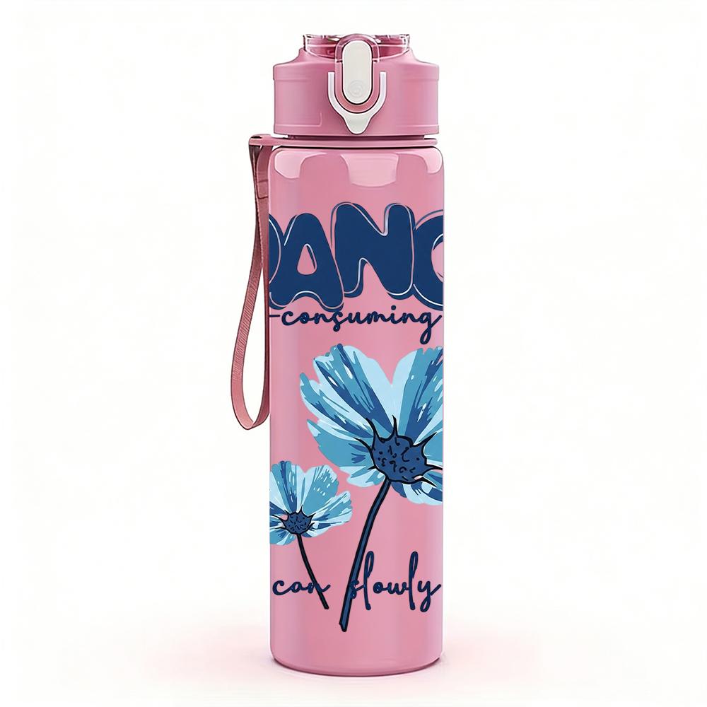 1PC Blue Poppy Dance Quote 750ml Color Plastic Sports Water Bottle Leakproof Flip Straw Lid Suitable for Sports Office Home Use