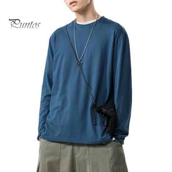 Мужская рубашка с круглым вырезом и длинным рукавом, мягкая дышащая футболка, однотонная, свободный крой, весна-лето, повседневные топы