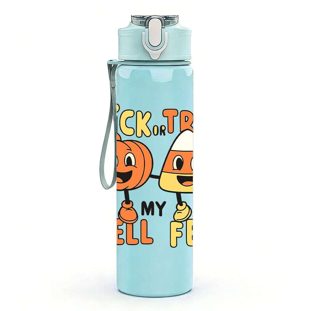 1PC Pumpkin Trick Treat Cartoon 750ml Color Plastic Sports Water Bottle Leakproof Flip Straw Lid Suitable for Sports Office Home Use