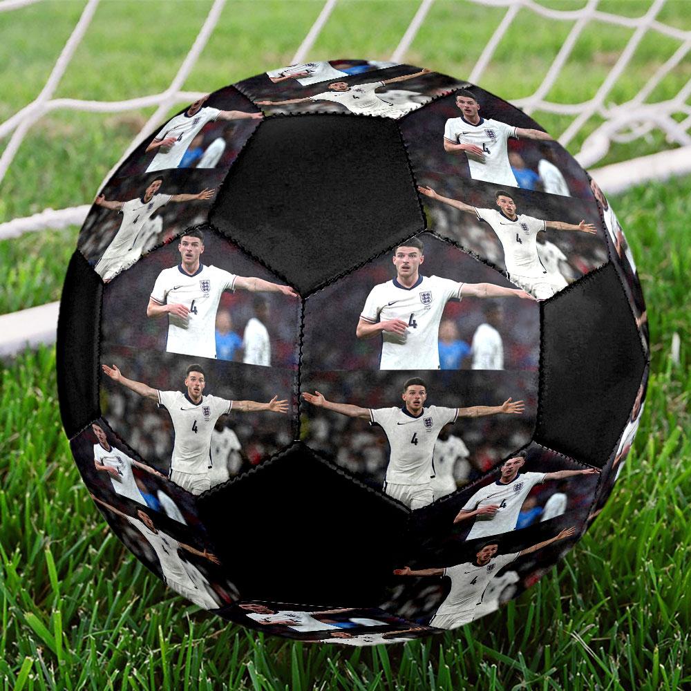 Declan Rice Size 5 Soccer Ball, Machine-Stitched PVC, Durable & High Bounce, All Ages Fit, fan merchandise, matches & outdoor use.
