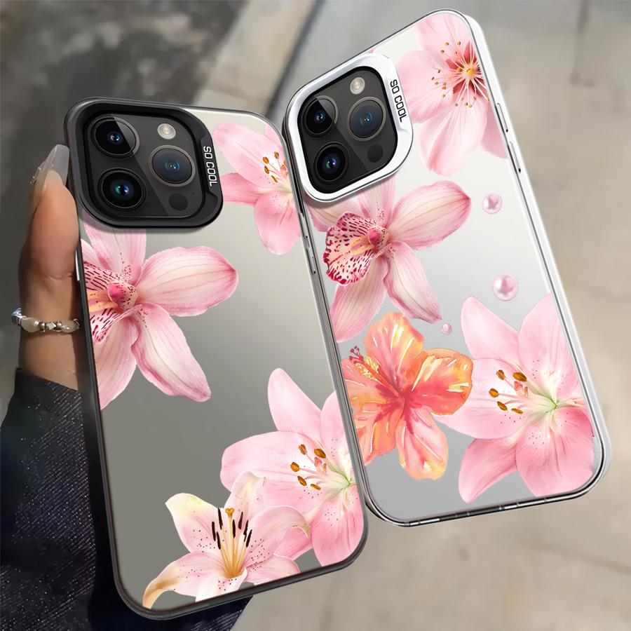 Чехол для iPhone 17 Pro Max XR 14 16 15 Plus 11 12 XS 13 Pro Air Задняя крышка телефона Розовый узор с цветами лилии