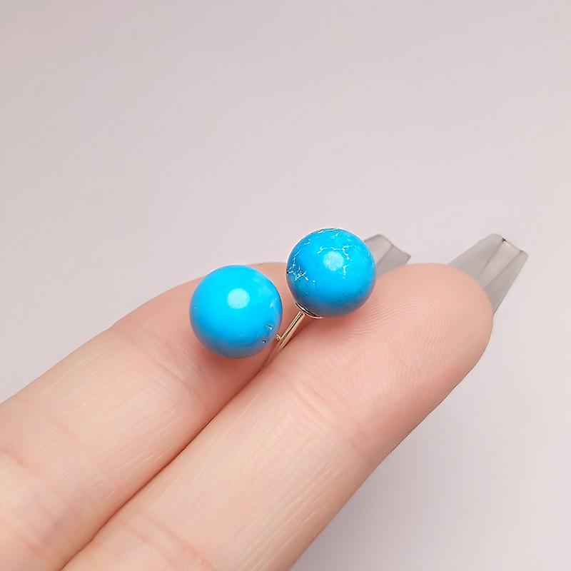 Серьги-пусеты из необработанного камня 8.0 Бирюзовые серьги Чистые Простые Круглые Синие Серьги Унисекс