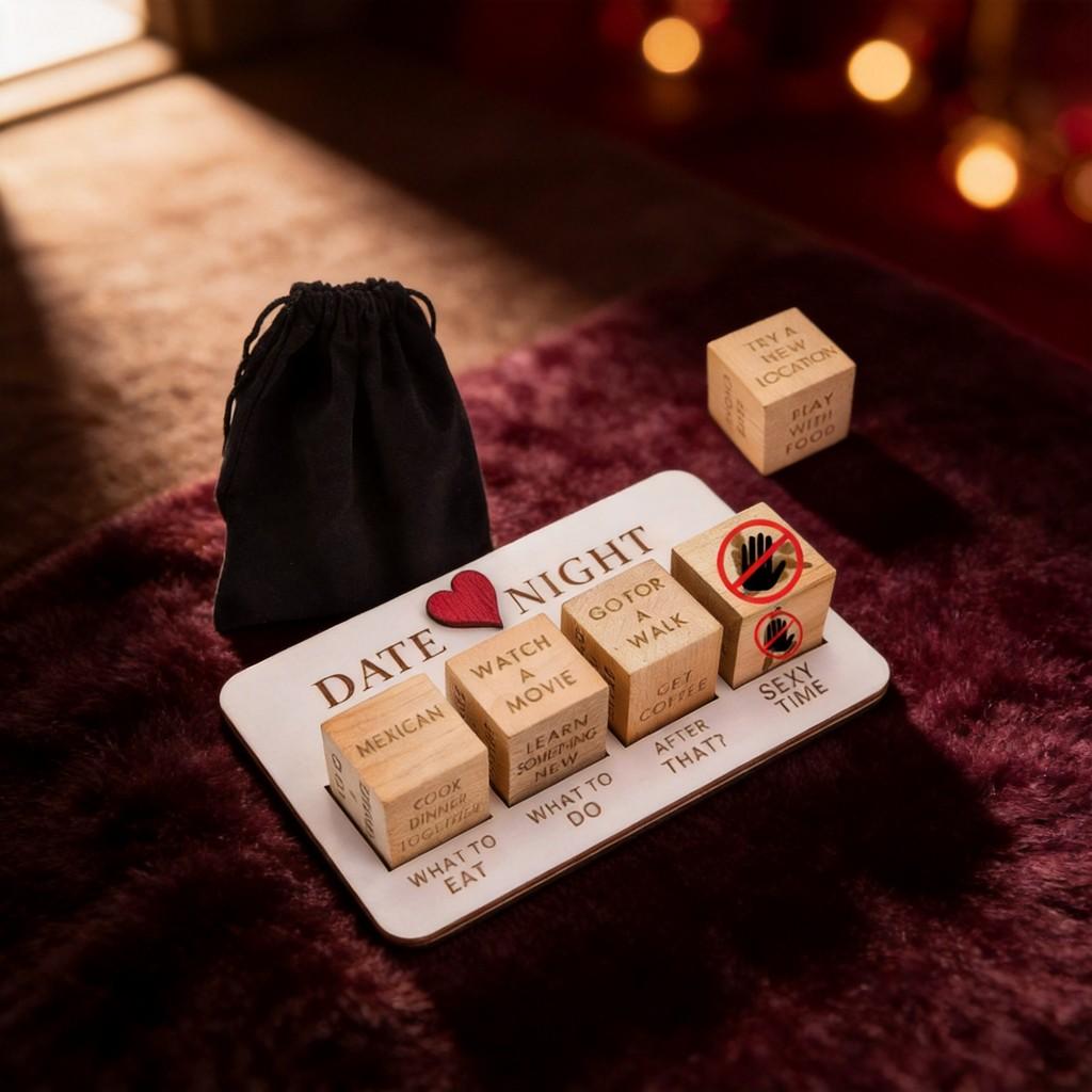 Date Night Dice Wooden Game For Couples With Printed Board Valentine Gift